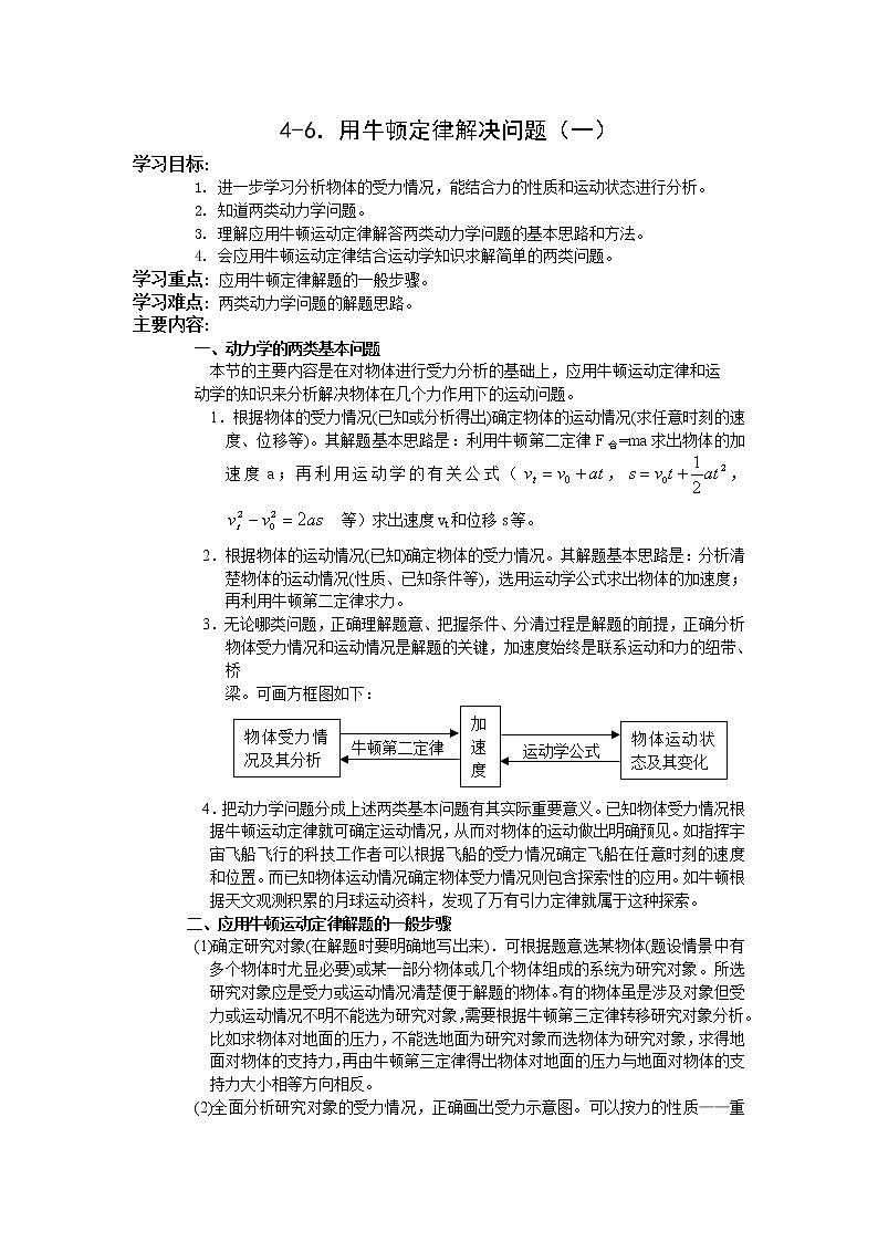 《用牛顿定律解决问题》 学案2（人教版必修1）第1页