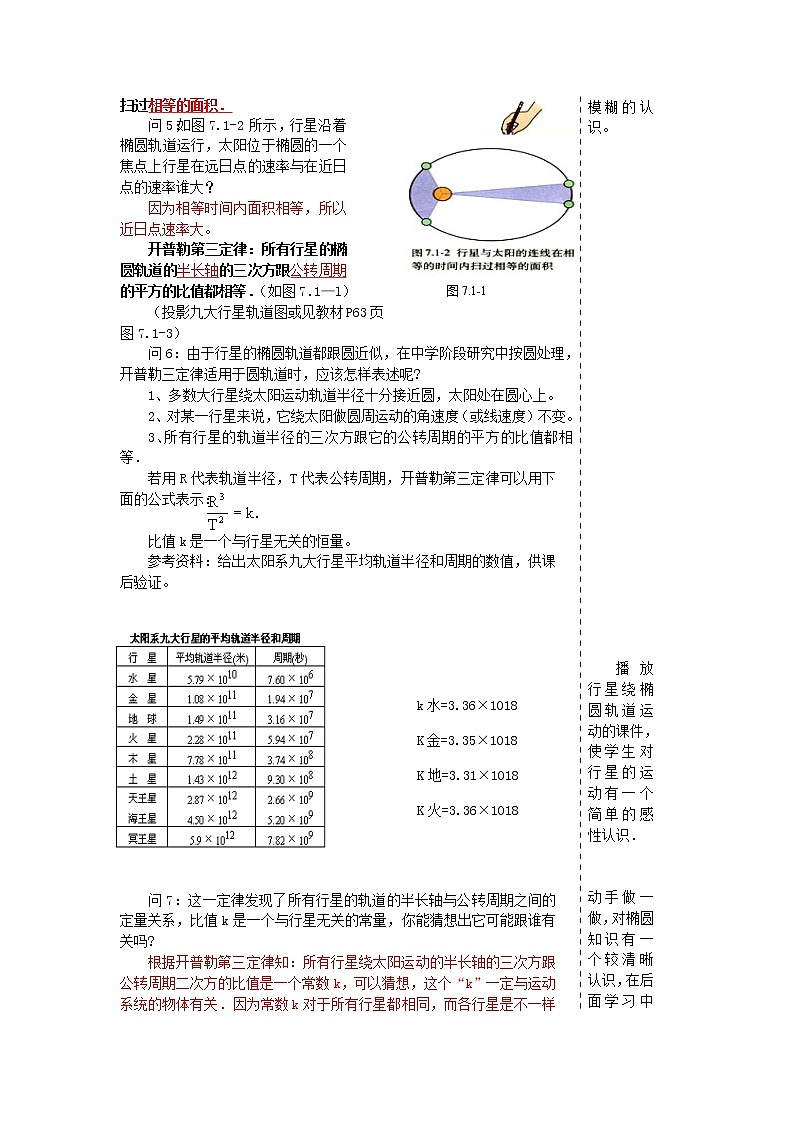 高中物理 行星的运动教案 新人教版必修2第3页