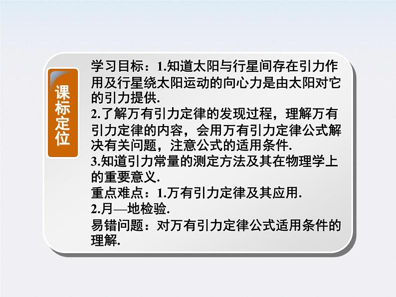 高一物理培优人教版必修2课件 第六章第二节《太阳与行星间的引力第三节万有引力定律》02