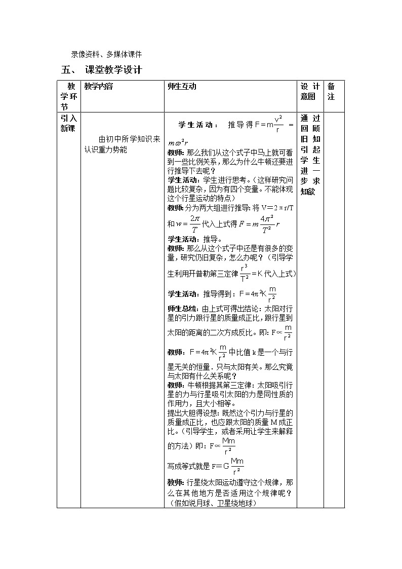 《万有引力定律》教案13（新人教版必修2）第2页