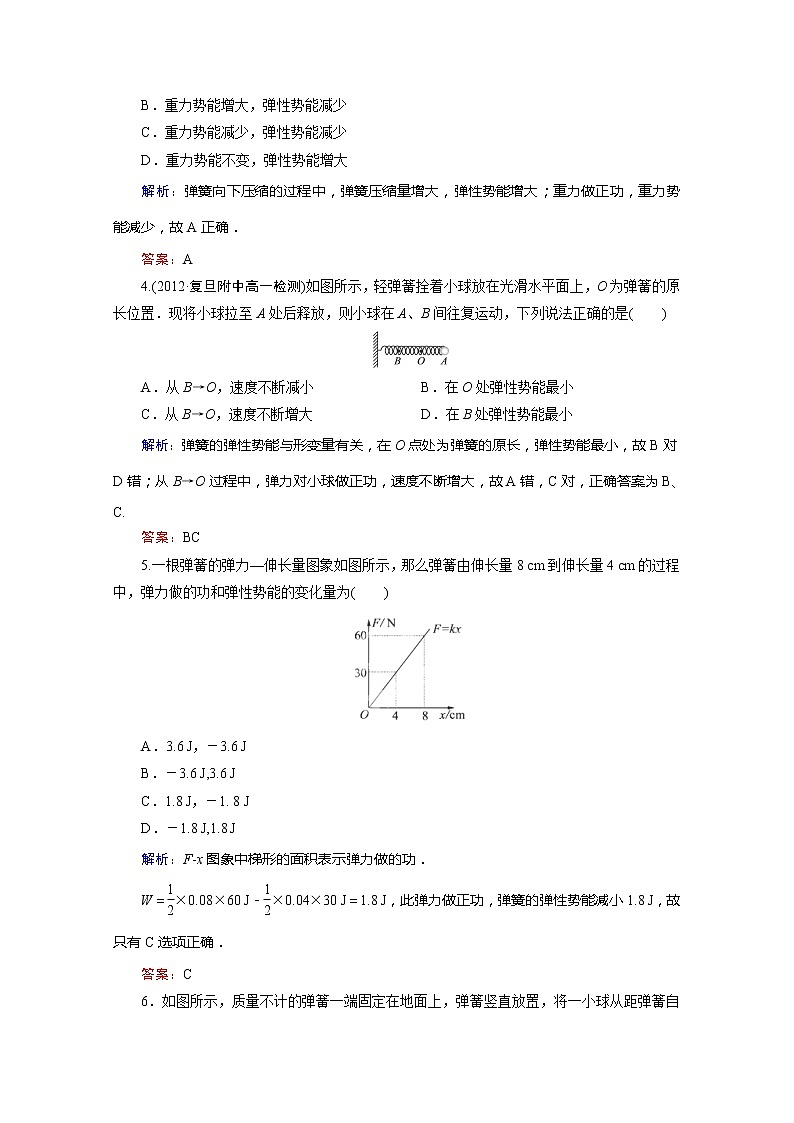 高一物理必修2同步练习 7-5《探究弹性势能的表达式》（人教版）第2页