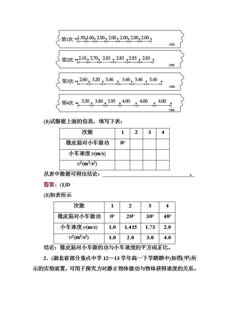高一物理（人教版必修2）能力提升：7-6《实验：探究功与速度变化的关系》练习题02