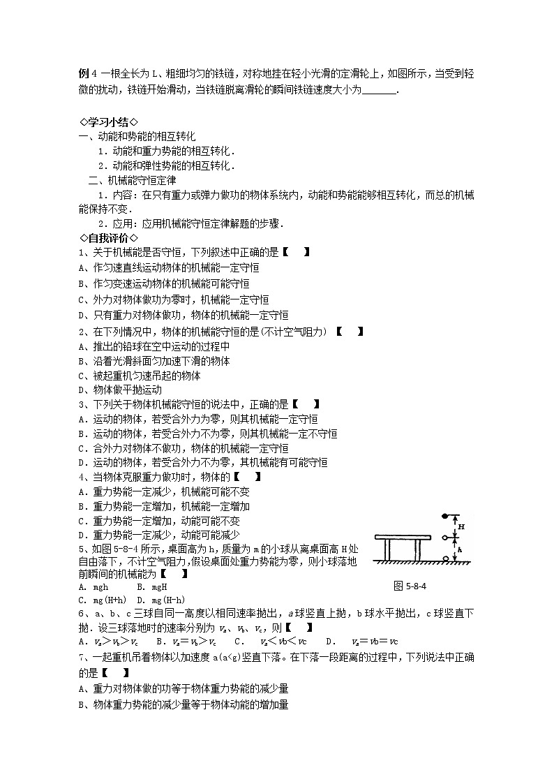 湖北大学附属中学高一下物理（必修二）导学案 7.8《机械能守恒定律》（人教版）第3页