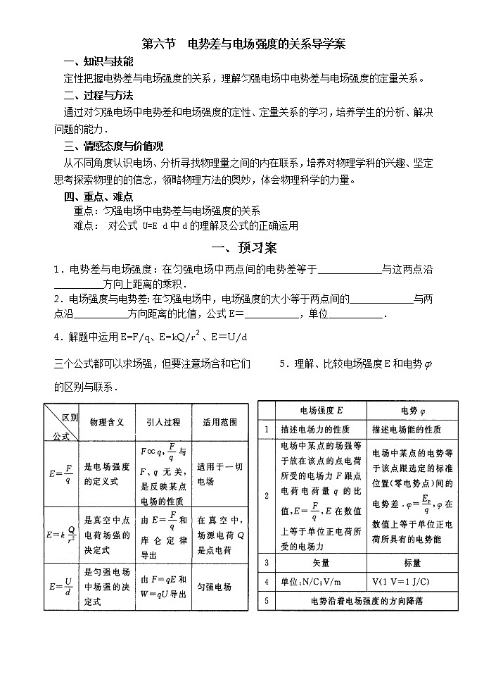 《电势差与电场强度的关系》学案4（人教版选修3-1）第1页