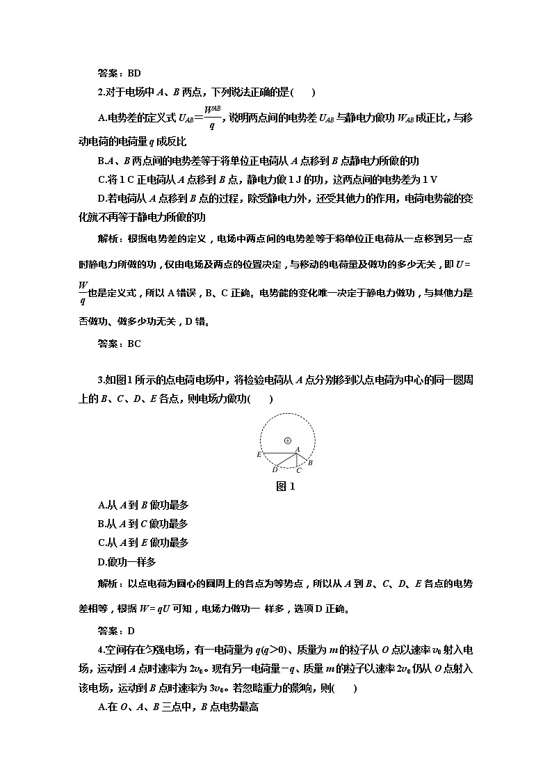 物理人教版选修3-1 第一章 第5节《电势差》应用创新演练第3页