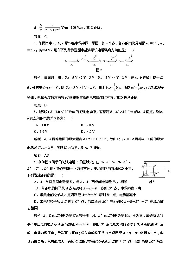 高二物理（人教版选修3-1）同步课堂课上课下检测 第一章 第6节《电势差与电场强度的关系》02