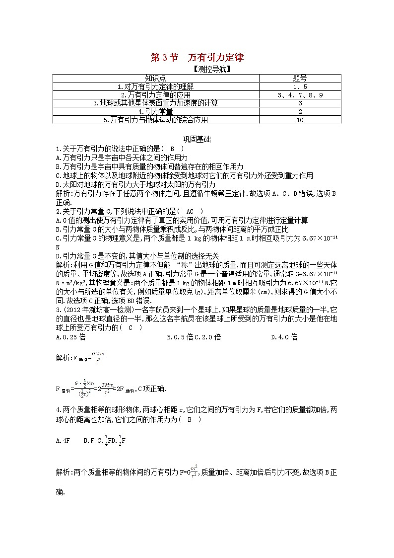 高中物理 6.3《万有引力定律》课时练4 新人教版必修201