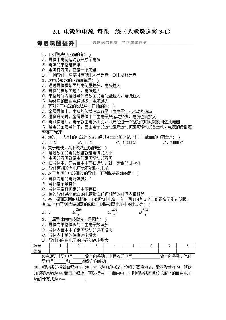 高二物理每课一练 2.1 电源和电流 （人教版选修3-1）课件PPT01