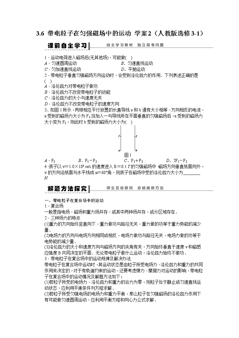 [冲刺复习]高二物理学案 3.6 带电粒子在匀强磁场中的运动 2（人教版选修3-1）第1页