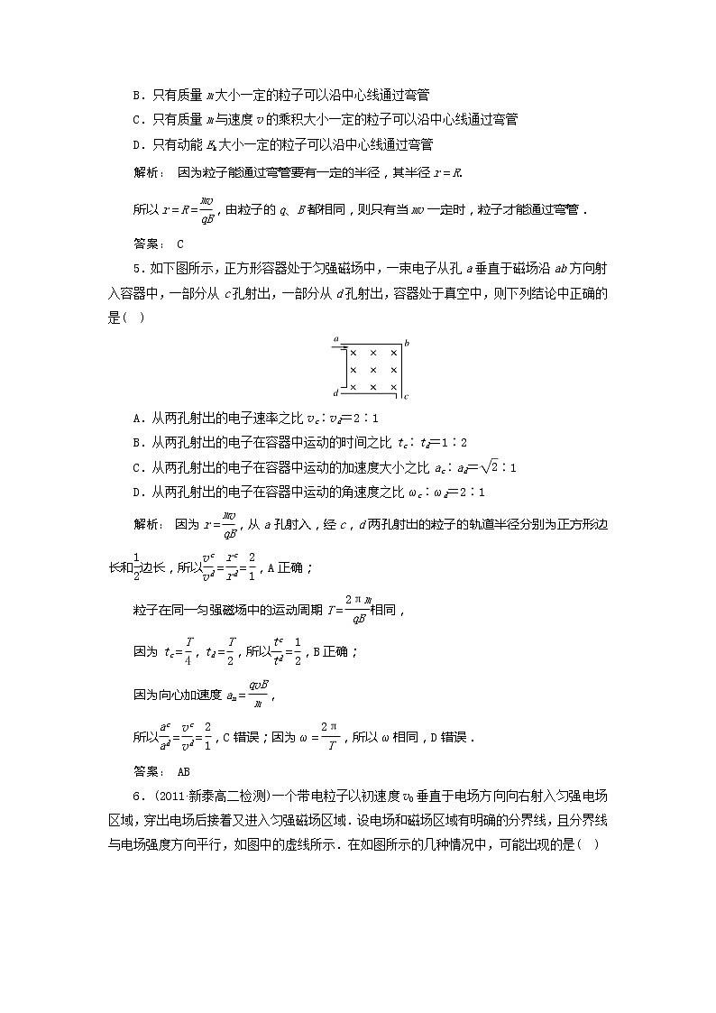 2011高二物理：3.6 带电粒子在匀强磁场中的运动_同步测试（人教版选修3-1）02
