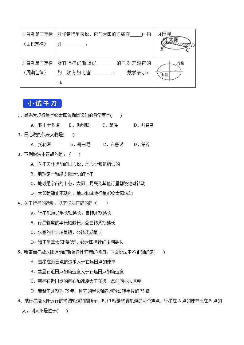 7.1 行星的运动 导学案第3页