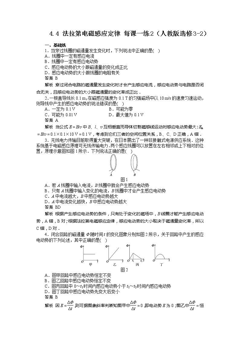 高二物理每课一练 4.4 法拉第电磁感应定律 2（人教版选修3-2）第1页