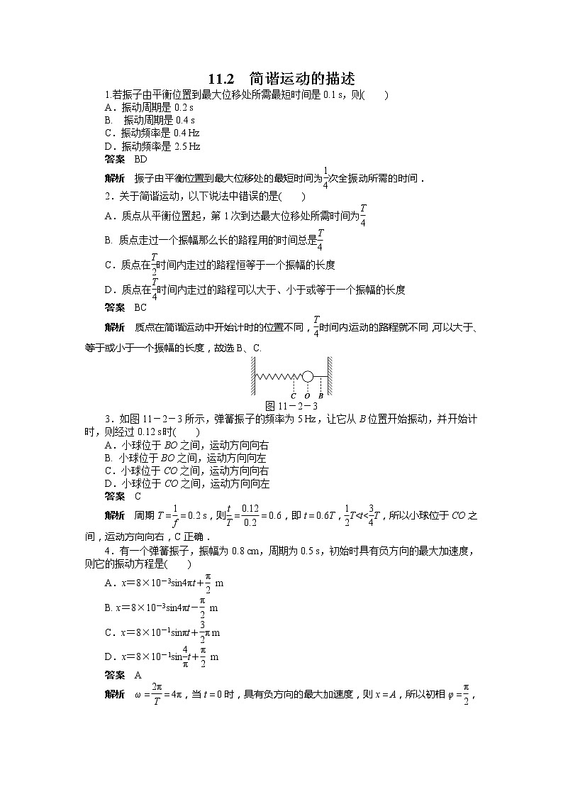 11.2简谐运动的描述_每课一练1（人教选修3-4）第1页