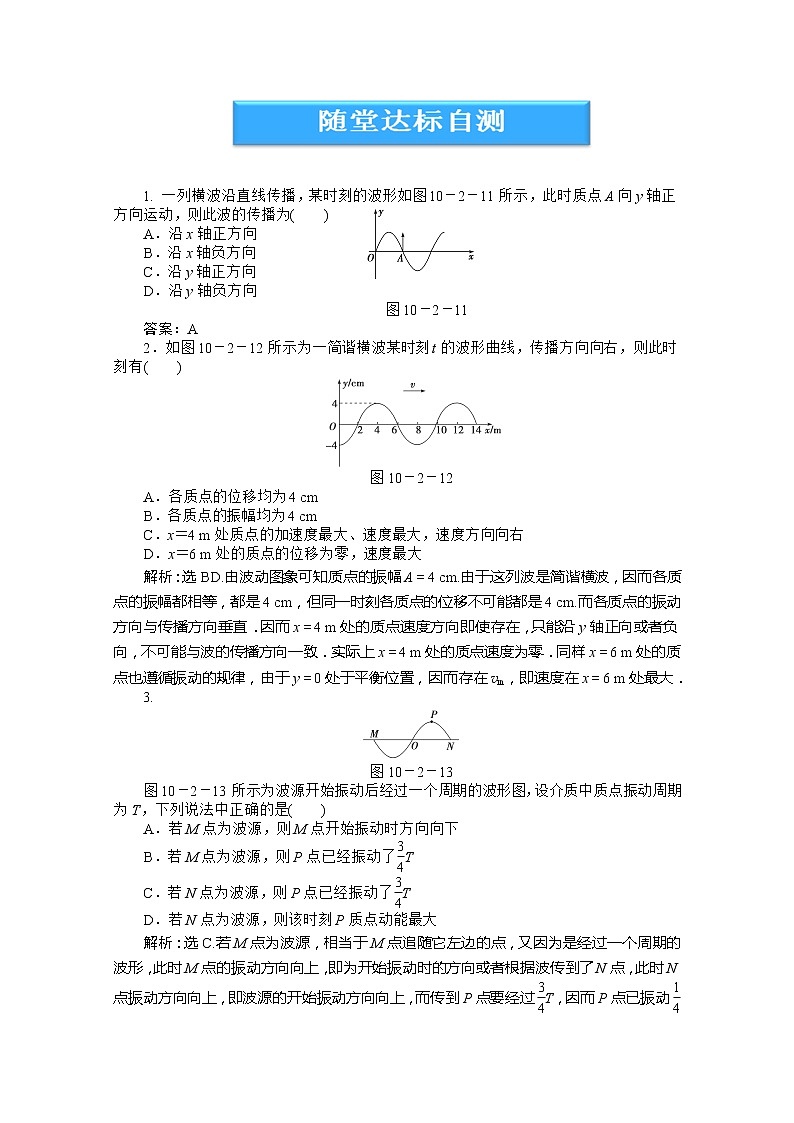 高中物理核心要点突破系列训练：第10章第二节《波的图象》随堂达标自测（人教版选修3-4）01