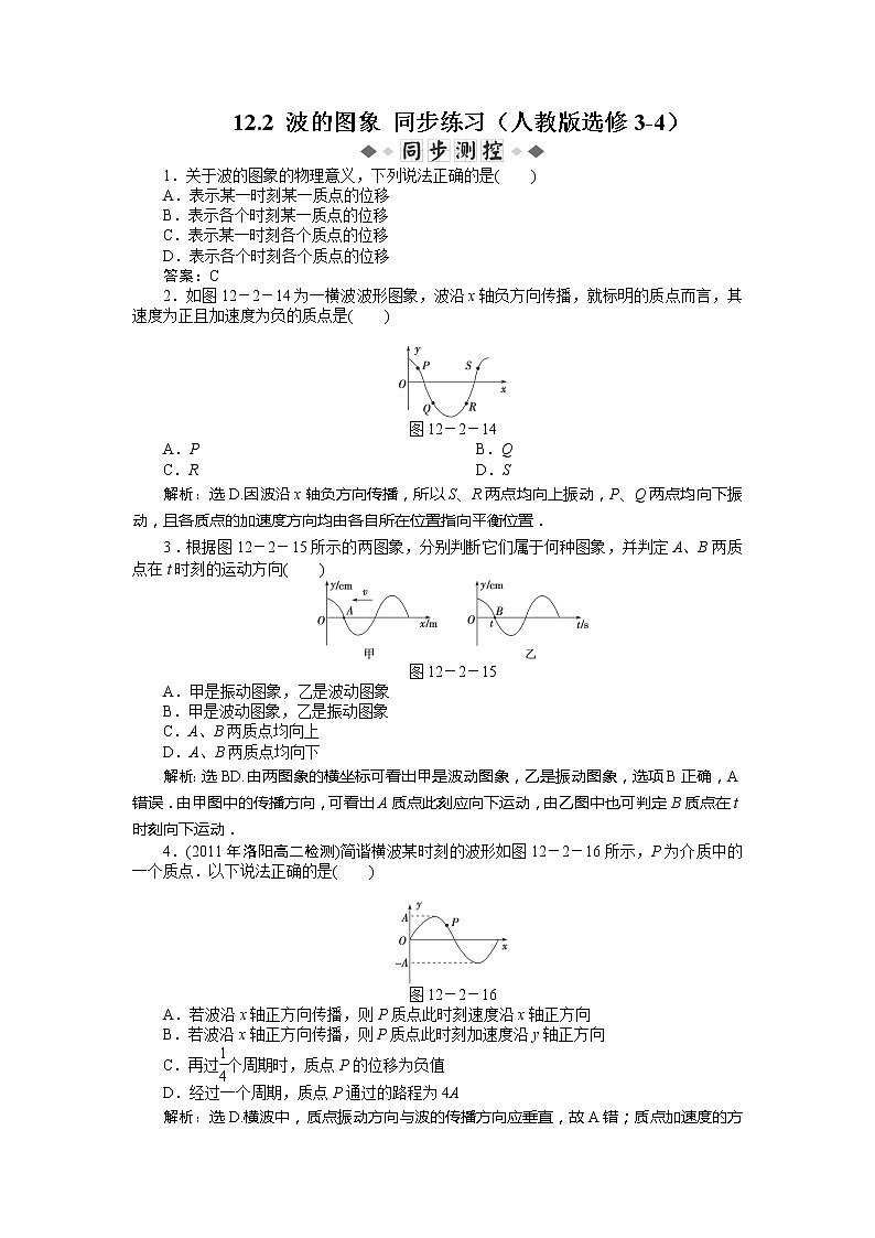 高二物理每课一练 12.2 波的图象 1（人教版选修3-4）第1页