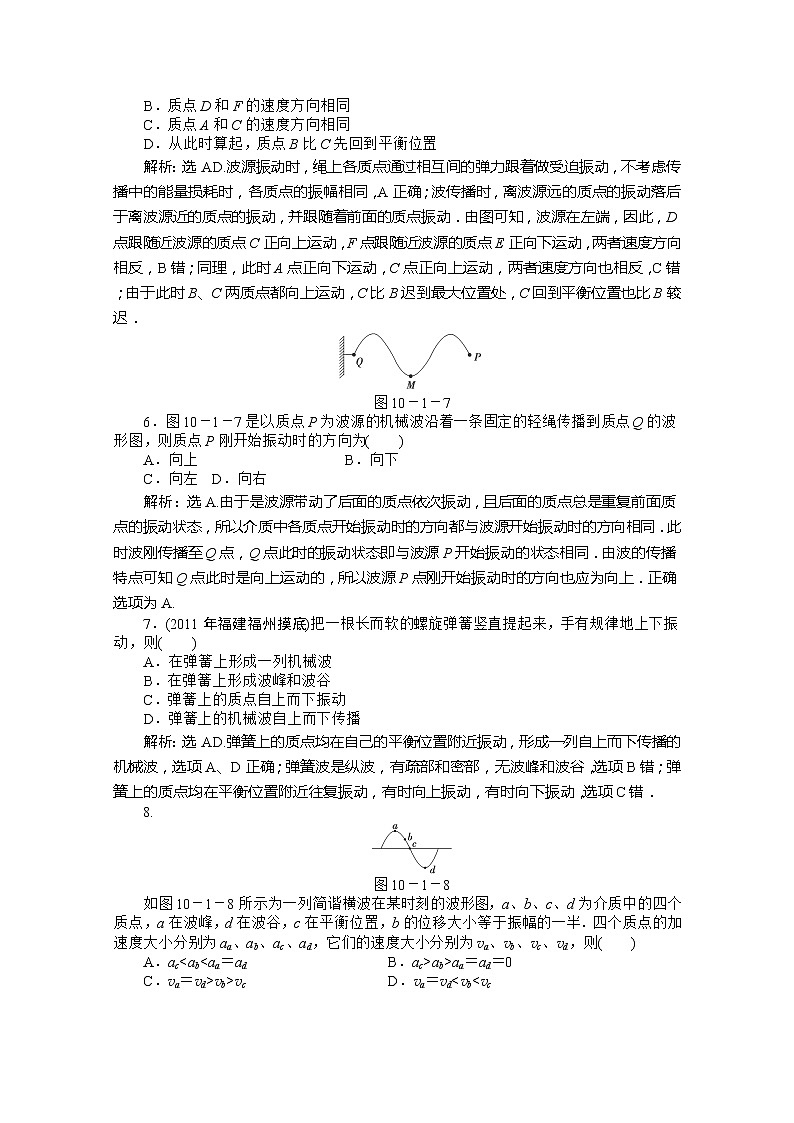 2013高中物理核心要点突破系列训练：第10章第一节《波的形成和传播》课时活页训练（人教版选修3-4）第2页