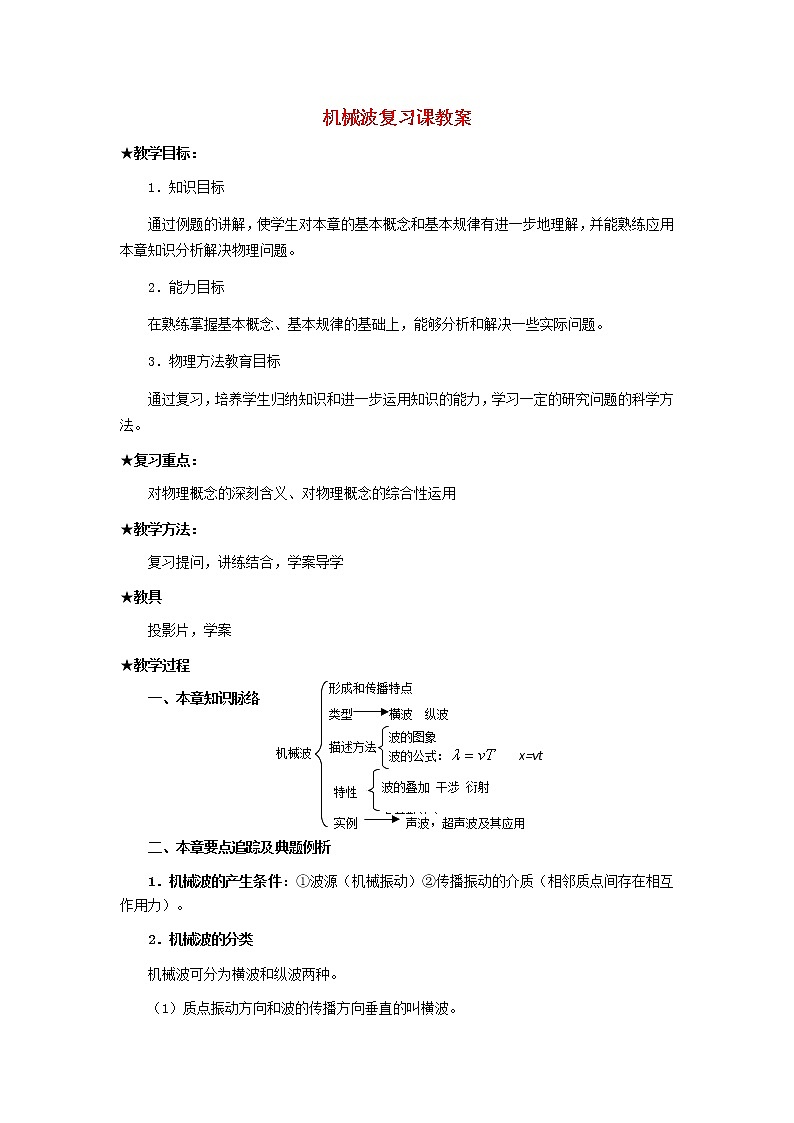 2012高中物理 第十二章 《机械波》学案1 新人教版选修3-4第1页