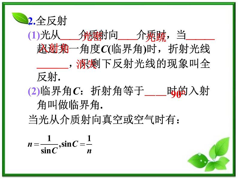 福建省高二物理一轮精品课件（新课标）： 光的折射和全反射05