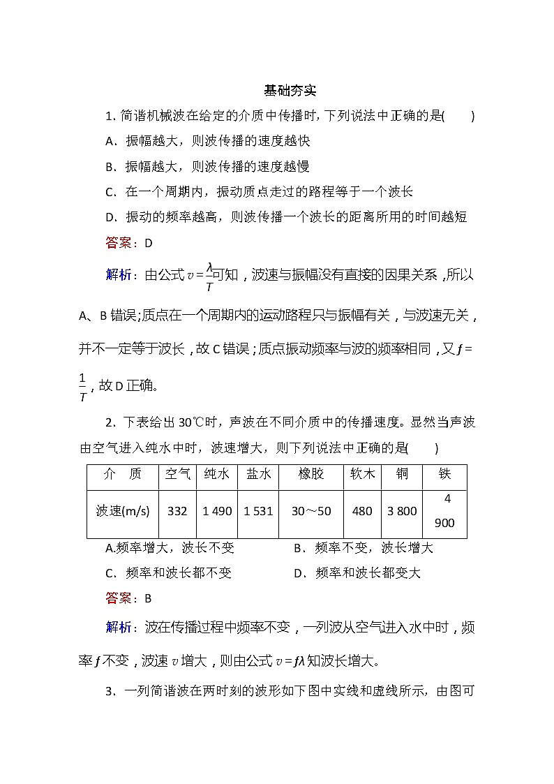 高二物理选修3-4同步练习：12.3《波长、频率和波速》（人教版）01