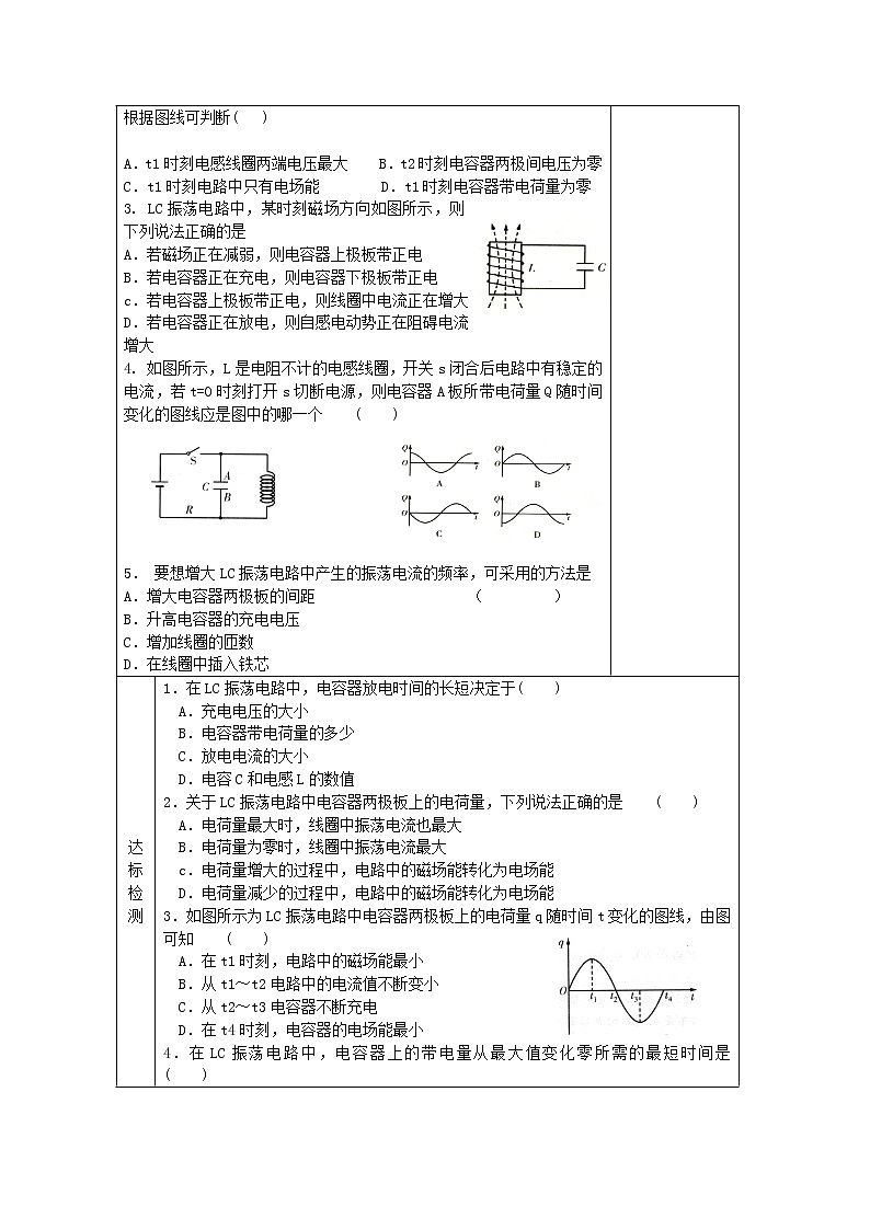 江苏省新沂市王楼中学高中物理：14.2《电磁振荡 》导学案（人教版选修3-4）第2页
