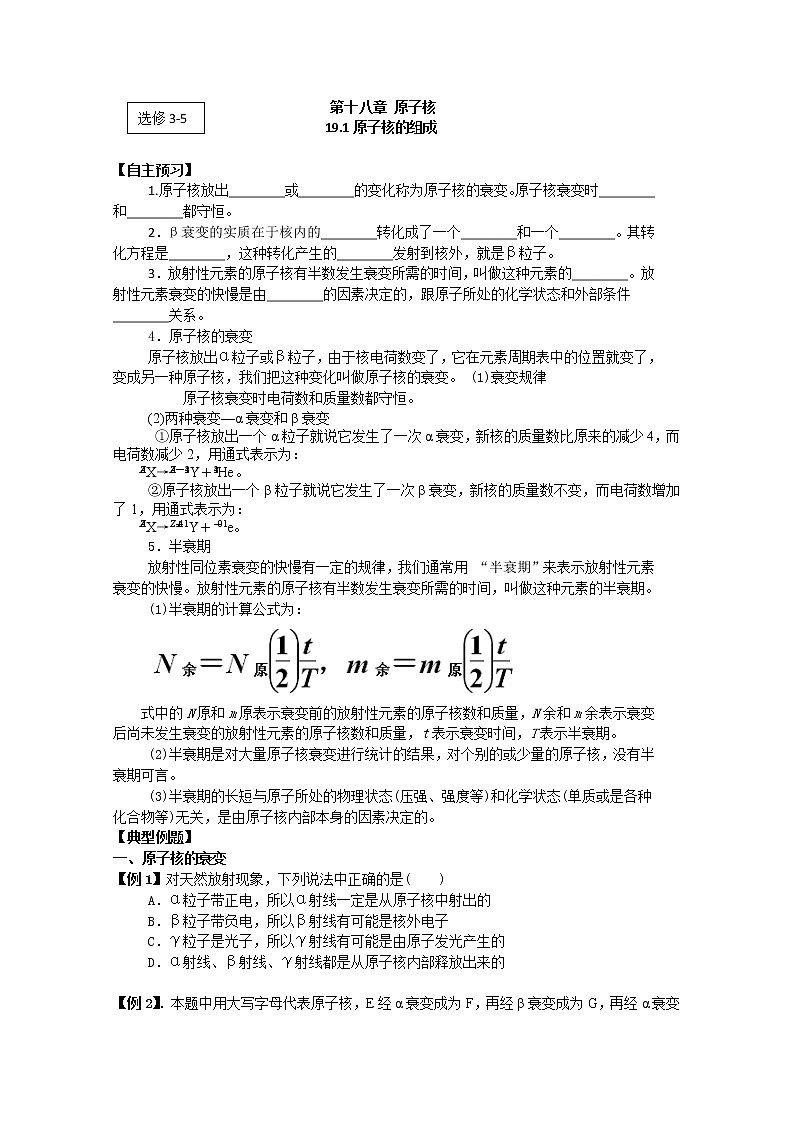 高二物理（人教版）选修3-5（自主预习+典型例题+课后练习）：19.2《原子核的组成》含答案解析01