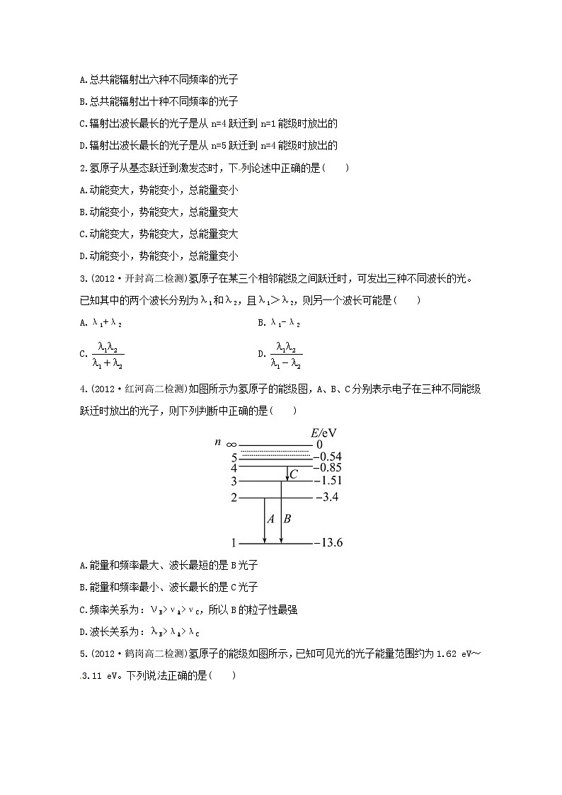 高二物理：18.4《玻尔的原子模型》分层达标训练(新人教版)选修3-502