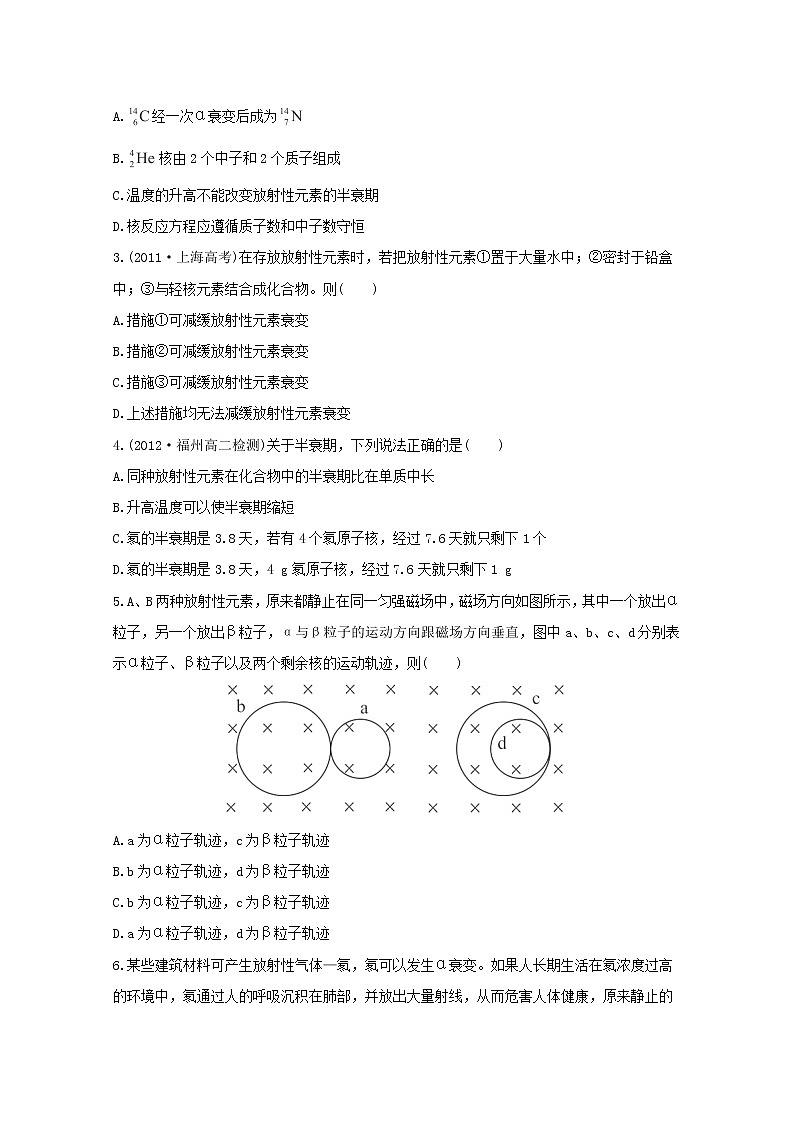 高二物理：19.2《放射性元素的衰变》1同步（新人教版）选修3-5练习题02