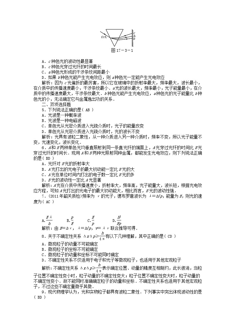 高二物理课后巩固训练： 第17章《粒子的波动性》 （新人教版选修3-5）第2页