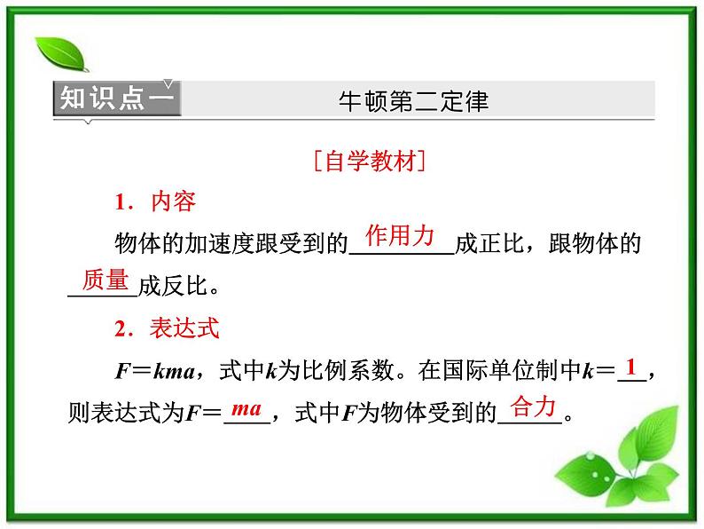 高一物理沪科版必修1 第5章 5.2《牛顿第二定律》课件06