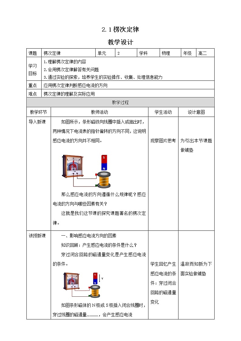 2.1楞次定律  课件+教案+练习01