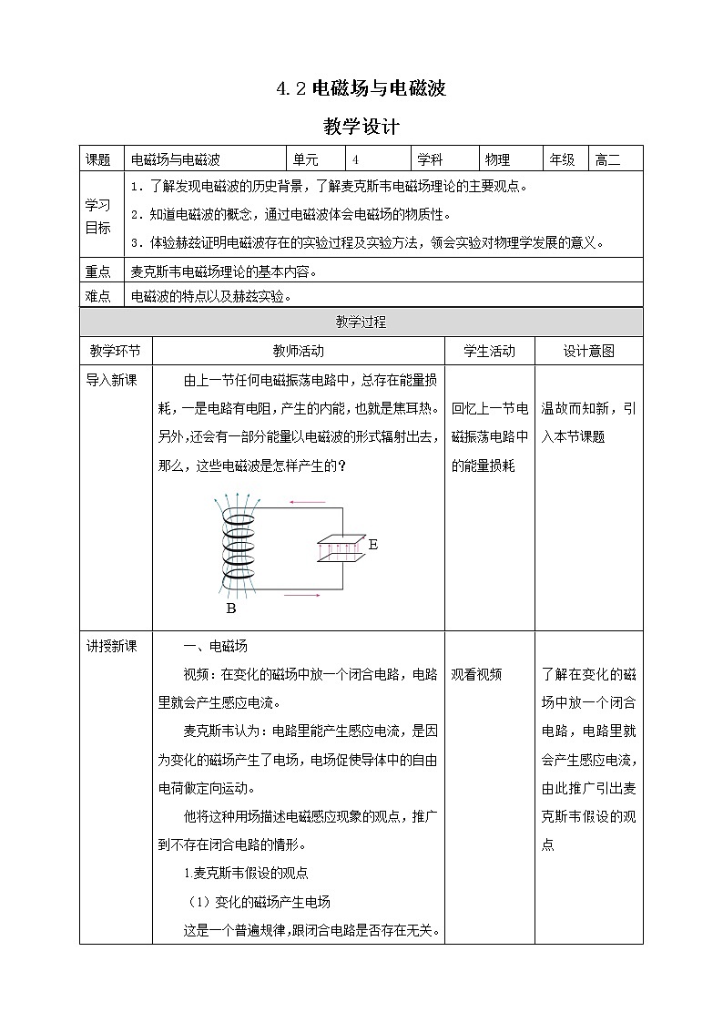 4.2电磁场与电磁波  课件+教案+练习01