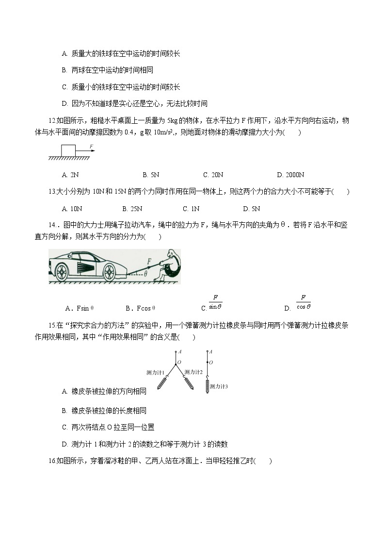 2022年1月江苏省普通高中学业水平合格性考试物理仿真模拟试卷A03