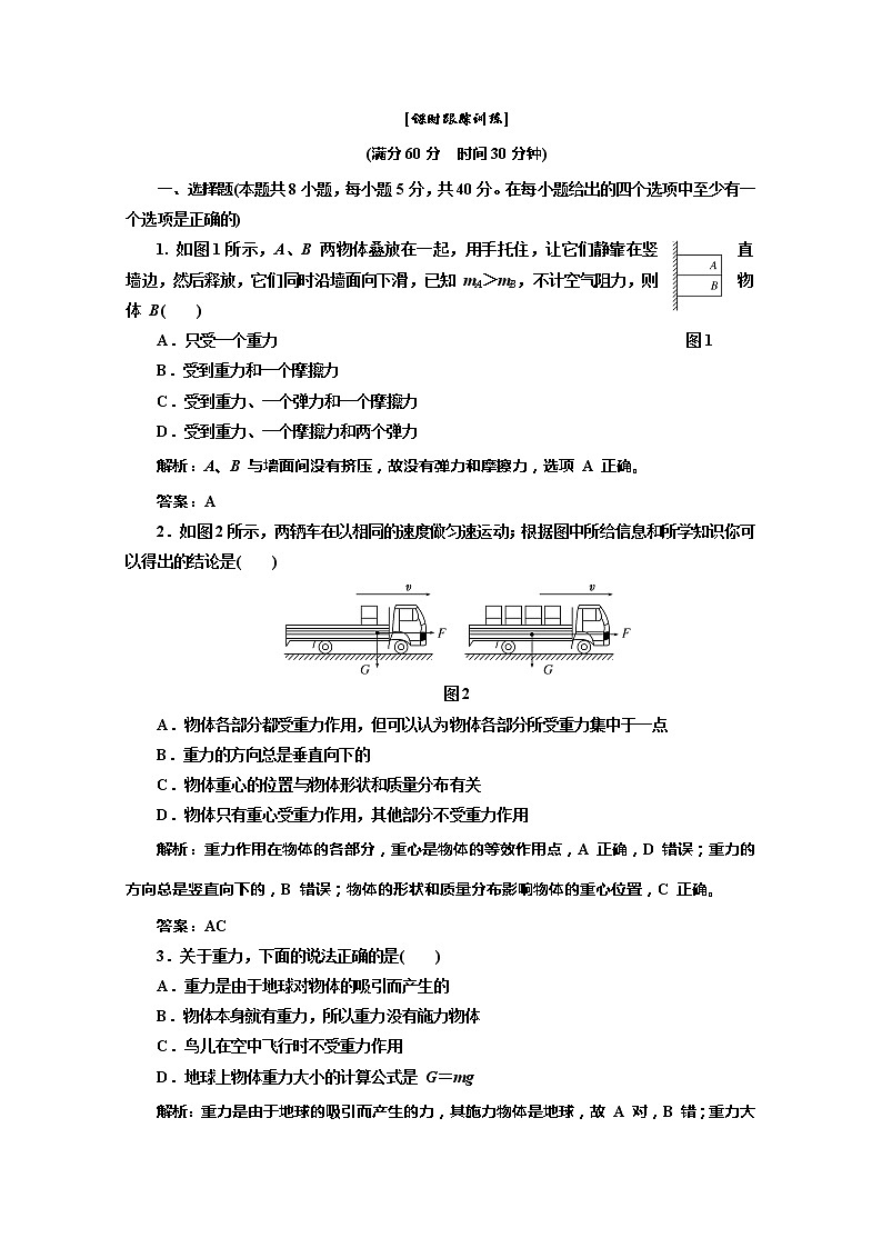 高一物理沪科版必修1 第3章 3.4《分析物体的受力情况》课时跟踪训练第1页
