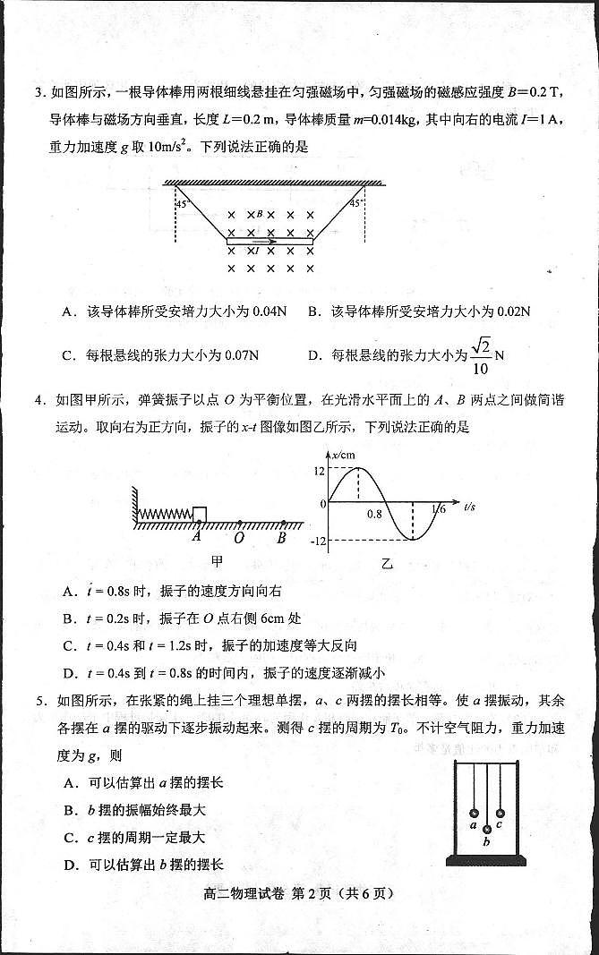 河北省唐山市2021-2022学年高二上学期期末考试物理试题02