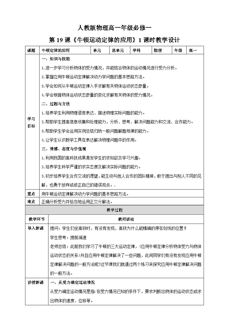 4.5《牛顿运动定律的应用》课件+教案+同步练习01