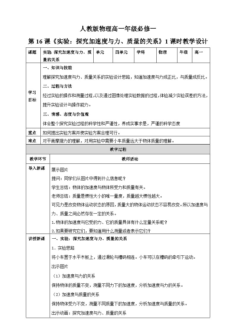 4.2《实验：探究加速度与力、质量的关系》课件+教案+同步练习01