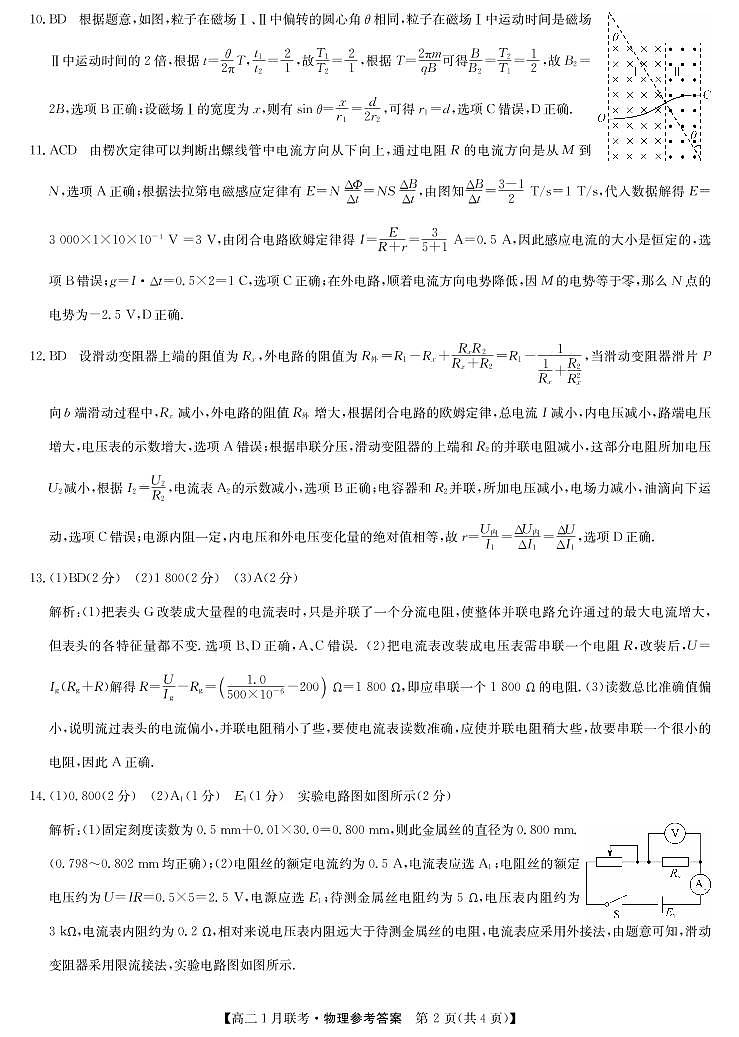 九师联盟高二1月联考-物理答案第2页