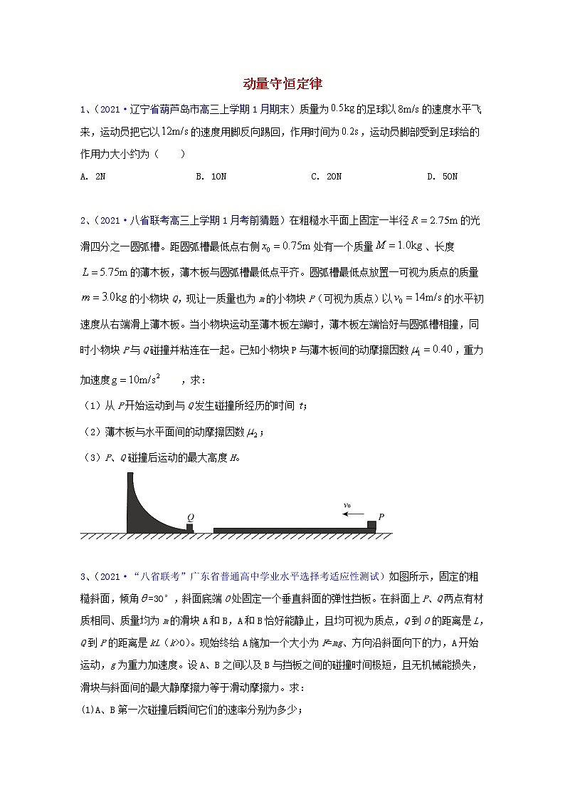 2022届高考物理一轮复习专题突破：训练动量守恒定律（含答案与解析）第1页