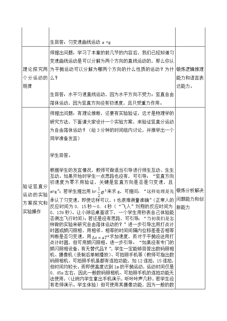 人教版物理《实验：研究平抛运动》教案第2页