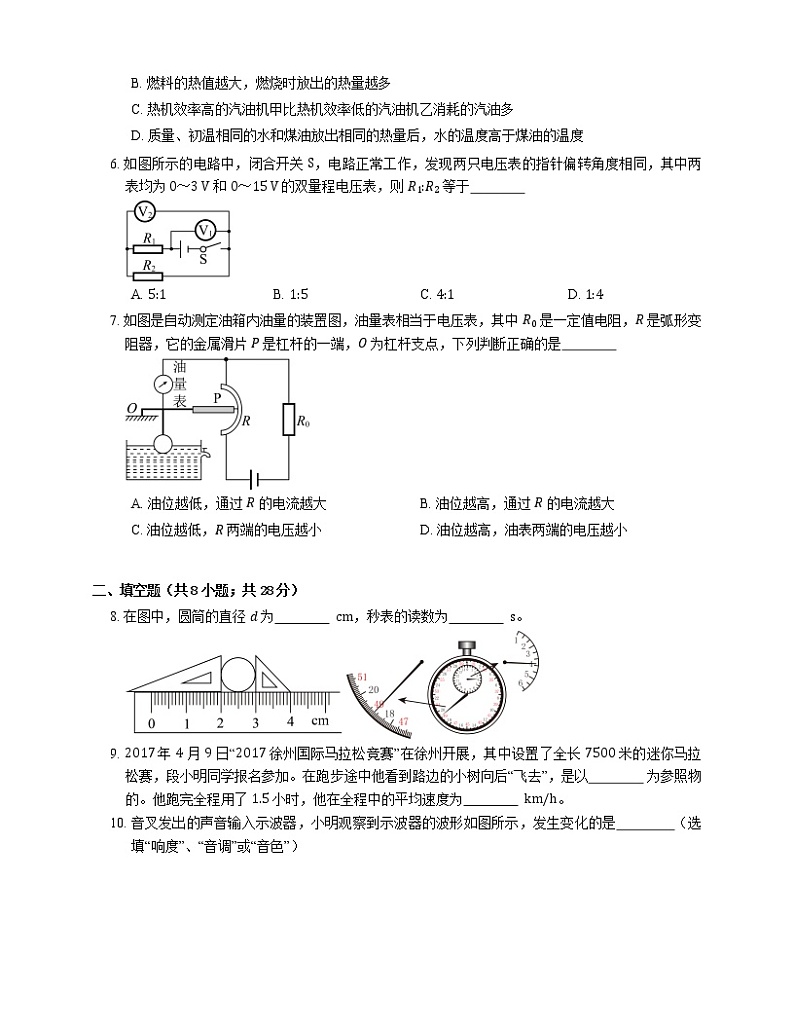 2021年安徽禹会区蚌埠十二中一模物理试卷02