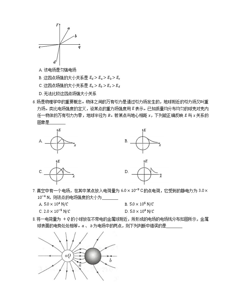 【备战2022】高考物理选择题专题强化训练：电场  电场强度  电场线  点电荷的场强  匀强电场  电场强度的叠加02