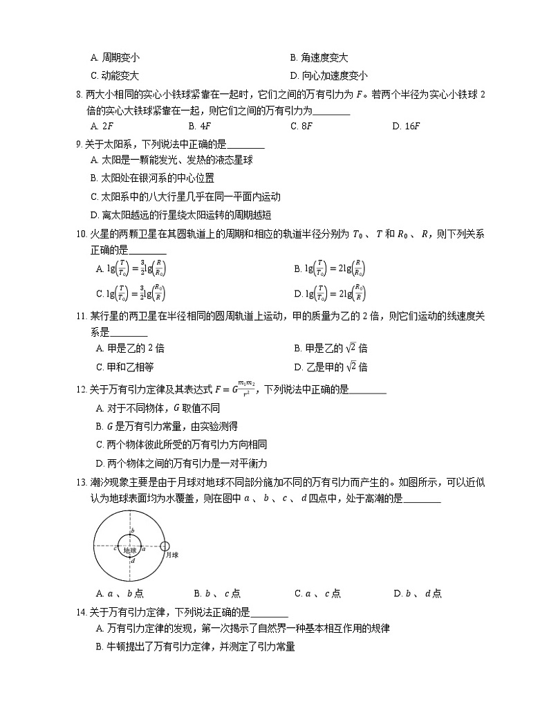 【备战2022】高考物理选择题专题强化训练：万有引力定律及其应用02