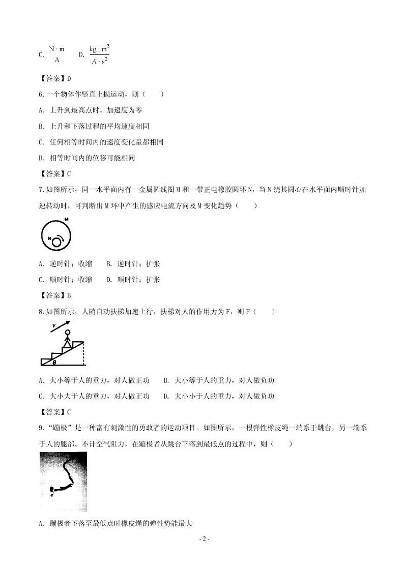 2019届上海市浦东新区高三上学期期末质量检测物理试题（PDF版）第2页