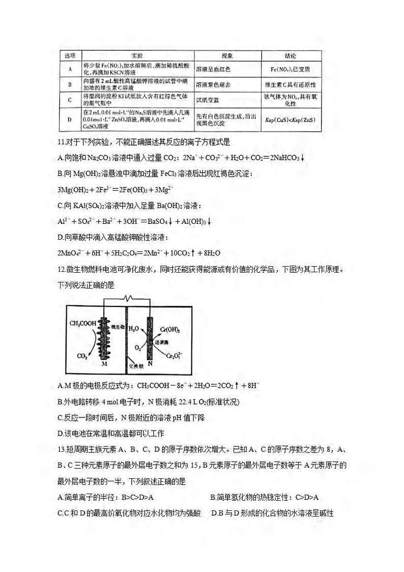 2021届广西玉林市、柳州市高三第二次模拟考试化学试题含答案02