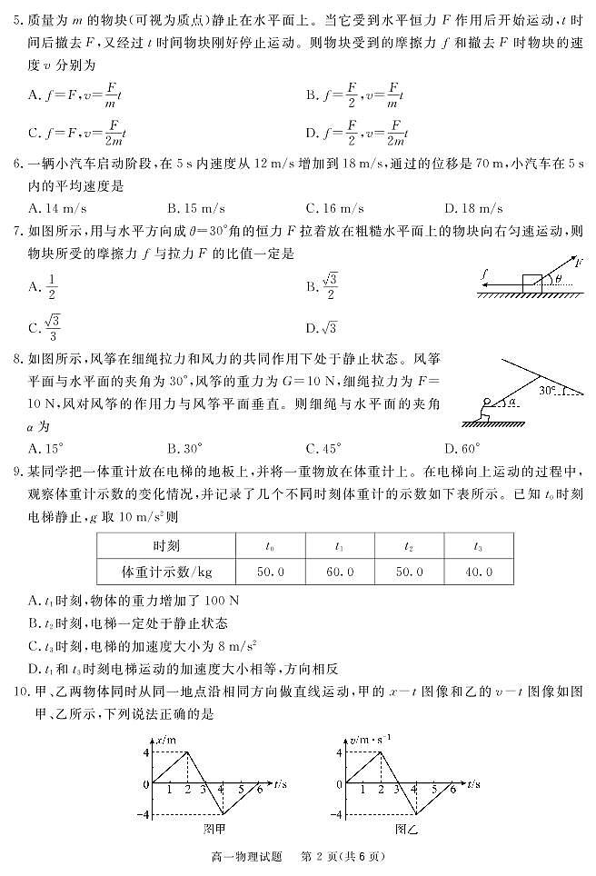 2021-2022学年四川省眉山市高一上学期期末教学质量检测物理试卷（PDF版）02