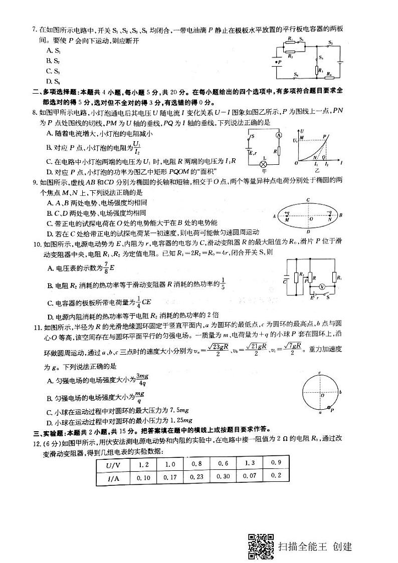 重庆市万州高级中学2021-2022学年高二上学期期末考试物理试题I卷02