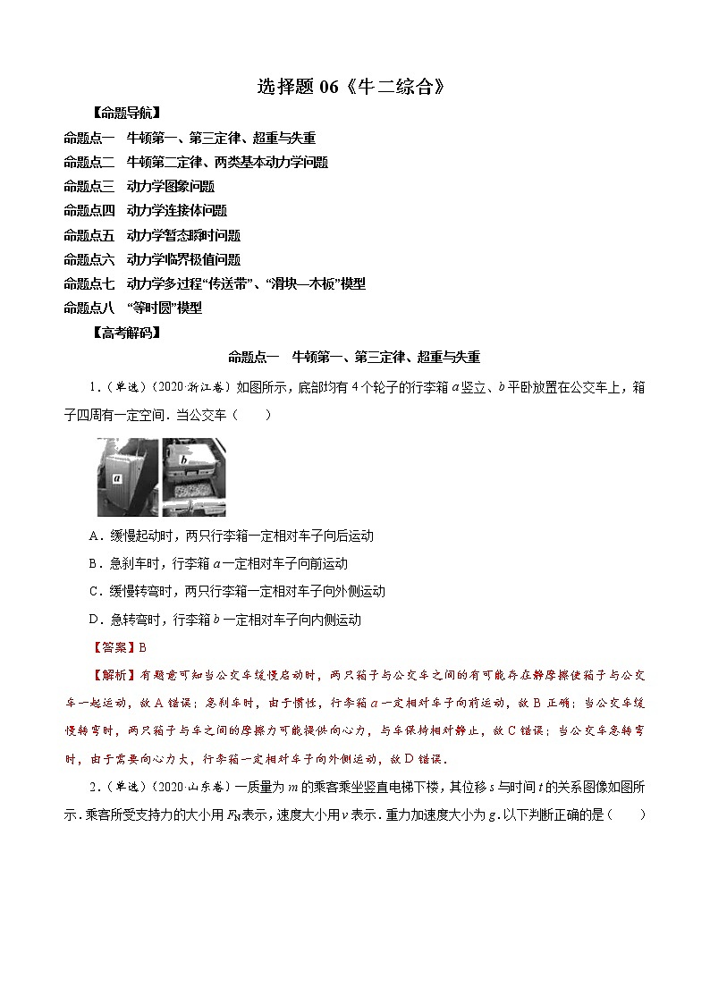 选择题06 《牛二综合》-解码高考2021物理一轮复习题型突破（解析版）第1页