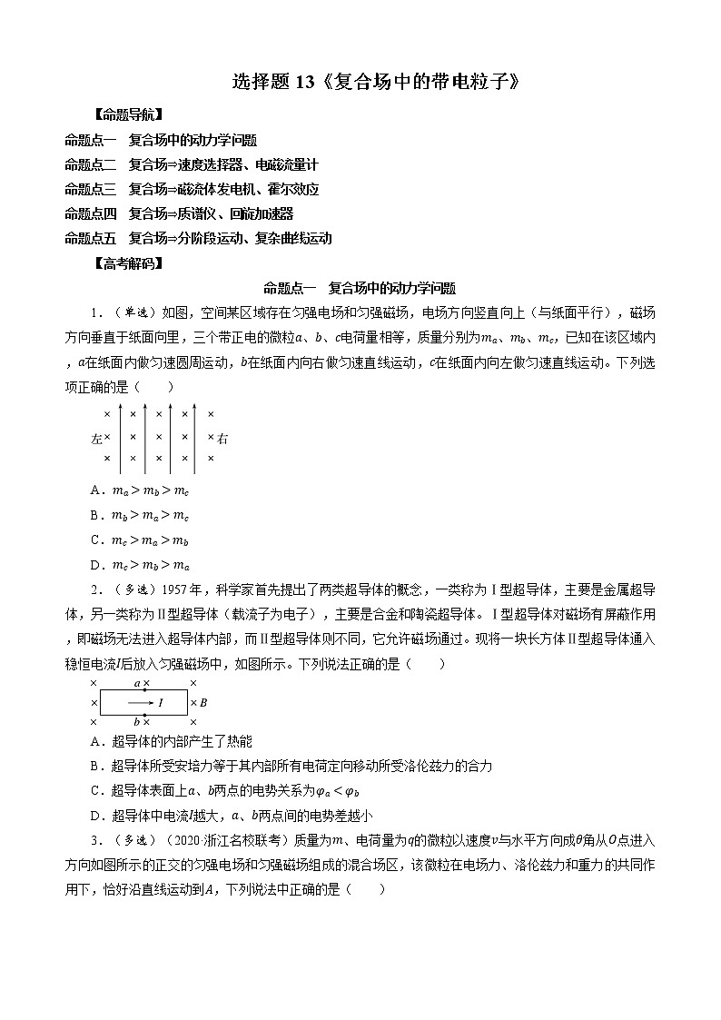 选择题13 《复合场中的带电粒子》-解码高考2021物理一轮复习题型突破（原卷版）第1页
