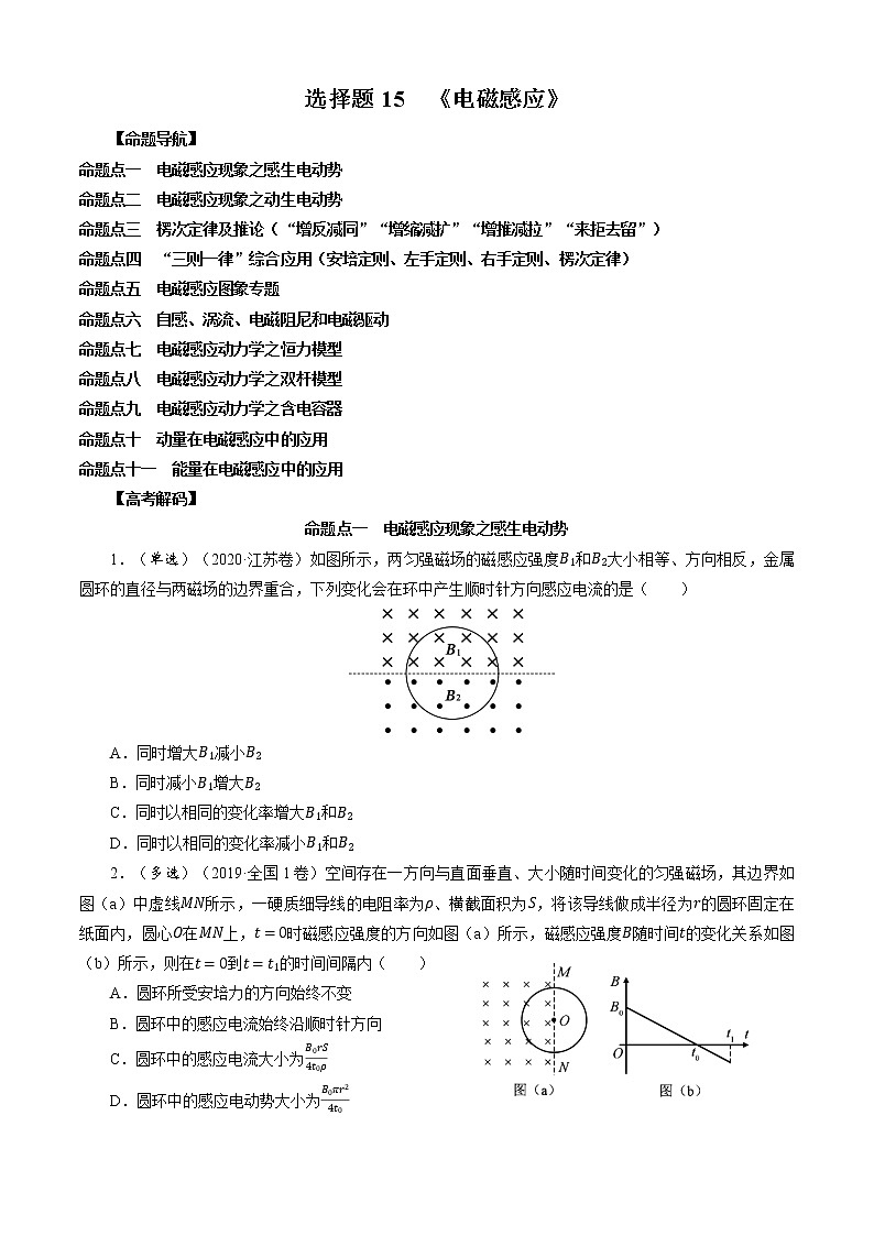 选择题15 《电磁感应》-解码高考2021物理一轮复习题型突破（原卷版）第1页