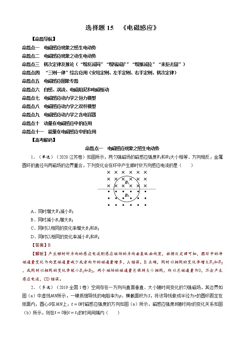 选择题15 《电磁感应》-解码高考2021物理一轮复习题型突破（解析版）第1页